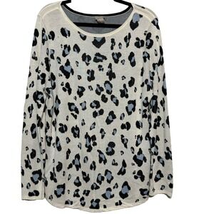 Chicos 3 XL Sweater Long Sleeve Cream Black Blue Leopard Print Knit Top